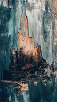 Eroded wooden surface reveals a decayed textured inner layer photo