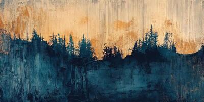Serene forest silhouette overlayed on a wood grain background photo