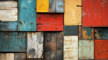 Various colorful wooden planks arranged in a mosaic pattern photo
