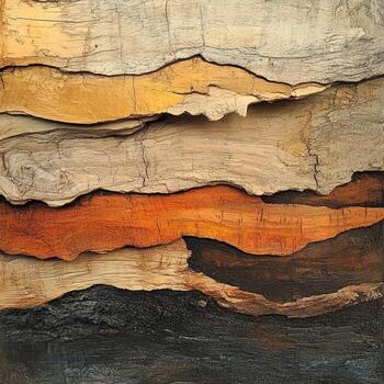 Abstract textured wood layers in earth tones are displayed photo