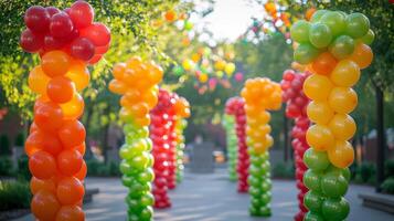 A group of colorful balloons in a park photo