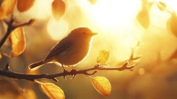 A bird is perched on a branch in the sun photo