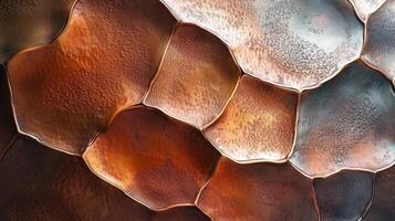 Abstract copper and silver tiles form an irregular pattern photo