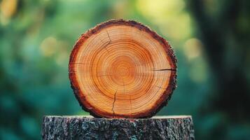Detailed close up showing tree rings on a wooden stump photo