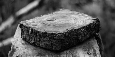 Close up of a tree stump with visible growth rings photo