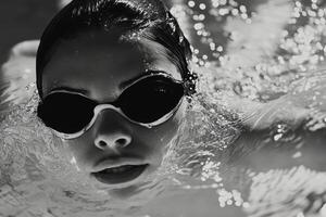 A woman wearing goggles in the water photo