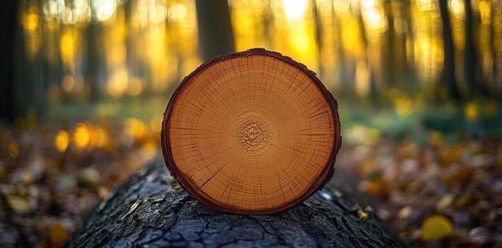 Cross section of a freshly cut tree trunk is shown photo