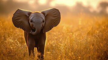 An elephant is walking through a field photo