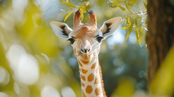 A giraffe looking at the camera photo