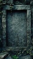 Ancient stone door or portal with aged carvings shown photo