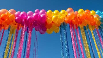 A colorful arch made of balloons and strings photo
