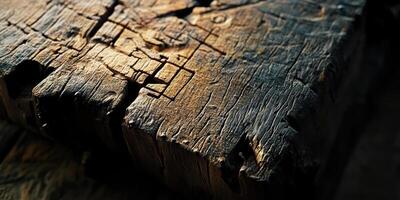 Weathered wooden beam shows signs of wear and tear photo