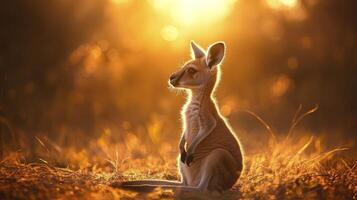 A kangaroo sitting in the sun at sunset photo