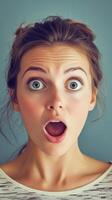 A woman with an open mouth and surprised expression photo