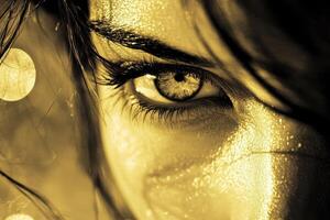 Close up of a womans eye with an intense gaze photo