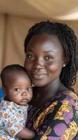 A woman holding a baby in her arms photo