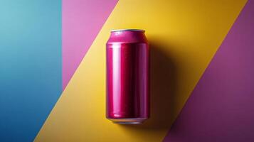 A can of soda on a colorful background photo