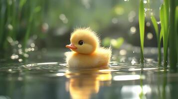 A small duck floating in the water photo