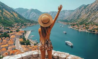 Exploring Kotor's breathtaking landscape while enjoying a warm sunny day by the bay photo
