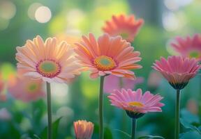 Colorful flowers bloom in a serene garden during a sunny afternoon photo