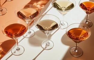 Elegant cocktail selection displayed on a stylish surface in warm lighting photo