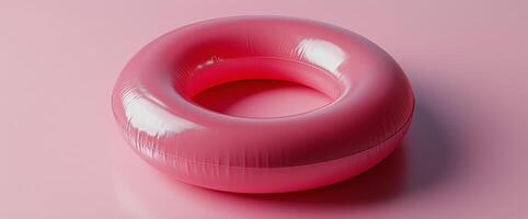 Bright pink inflatable ring on pastel pink background suitable for summer fun and relaxation photo