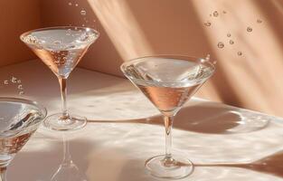Elegant cocktails with bubbles on a sunny surface creating a refreshing ambiance photo
