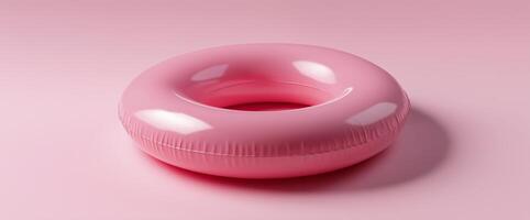 Pink inflatable ring on a soft pastel pink background ready for summer fun at the pool or beach photo