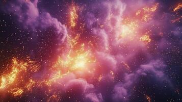 Vivid cosmic nebula with bright gas clouds and glowing stars in deep space photo