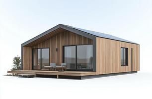 A small cabin with a solar panel on the roof photo