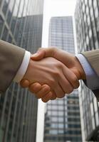 Business partnership agreement in a modern urban environment during the daytime photo