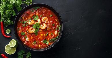 Shrimp and corn soup with lime and cilantro photo
