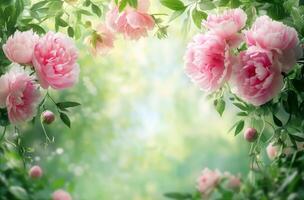 Pink peonies are in the background of this image photo