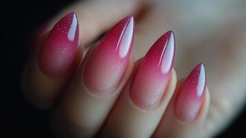 A woman's hand with pink nails and a pink ombre photo