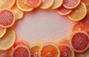 Orange slices arranged in a circle with water drops photo