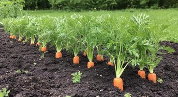 Carrots growing in the ground in a garden photo