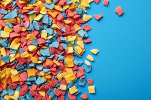 Colorful cereal pieces on a blue background photo