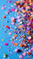 Colorful confetti on a blue background photo