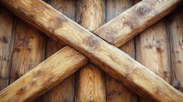 Wooden beams with cross - like patterns photo
