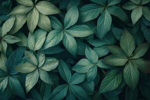 Green leaves on a dark background photo