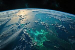 View of Earth from space highlighting ocean and cloud formations during daytime under a clear atmosphere photo
