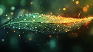 A leaf with water droplets on it photo