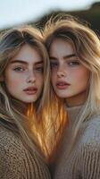 Two beautiful blonde women posing for a photo