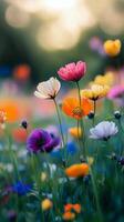 Colorful wildflowers bloom in a sunny meadow during springtime photo