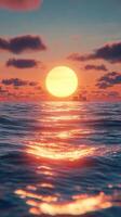 A sunset over the ocean with a large ship in the distance photo