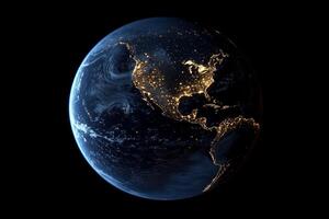 The earth at night with lights on the surface photo