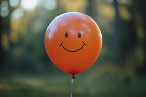 A smiley face balloon is shown in the background photo