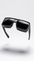 Modern virtual reality headset floating in a minimalist studio setting photo