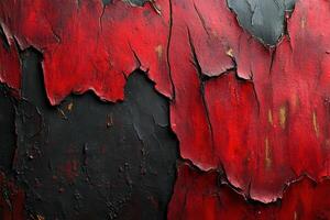 Abstract texture of cracked red and black surface with deep contrasts and intricate patterns photo
