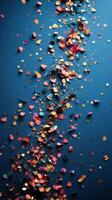 Confetti falling from the sky on a dark background photo